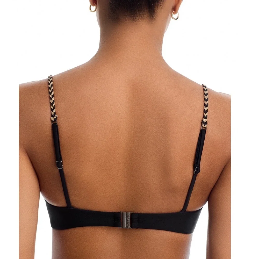 Ramy Brook Braided Mona Bikini Top Black Sweetheart Underwire Swim Size Medium